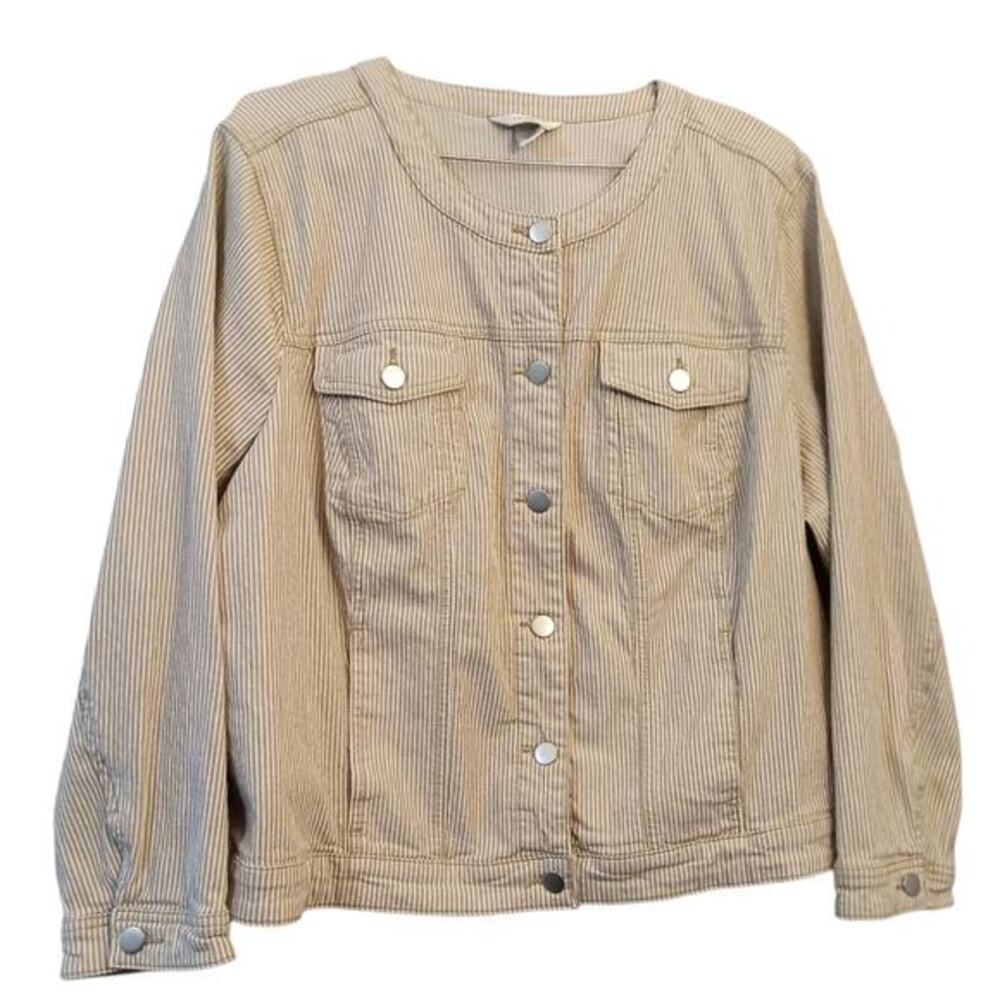NEW CJ BANKS Lightweight Jacket Size 3X Neutral Tan White‎ Silver Tone Buttons